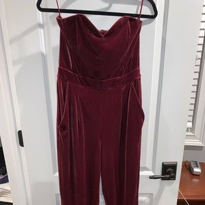 Velvet Strapless Wine Colored Jumpsuit